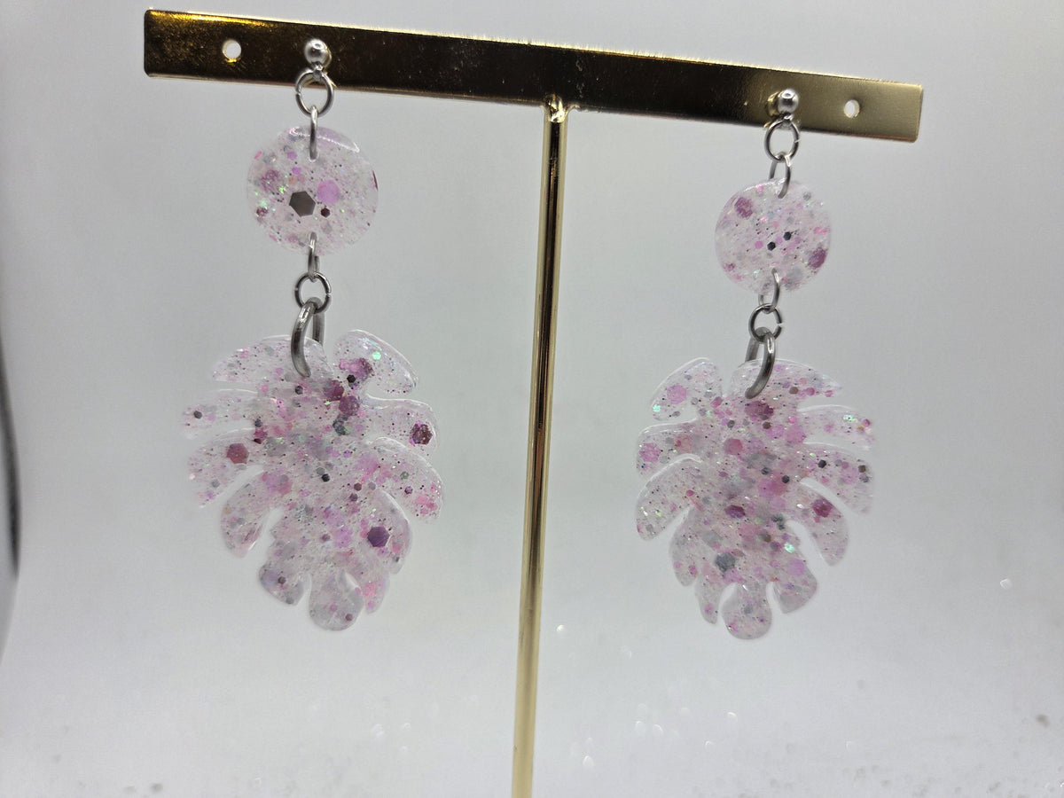 Boucles d'oreilles résine Monstera